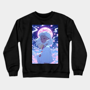 Beautiful anime nurse with pink moon moon lover aesthetic Crewneck Sweatshirt